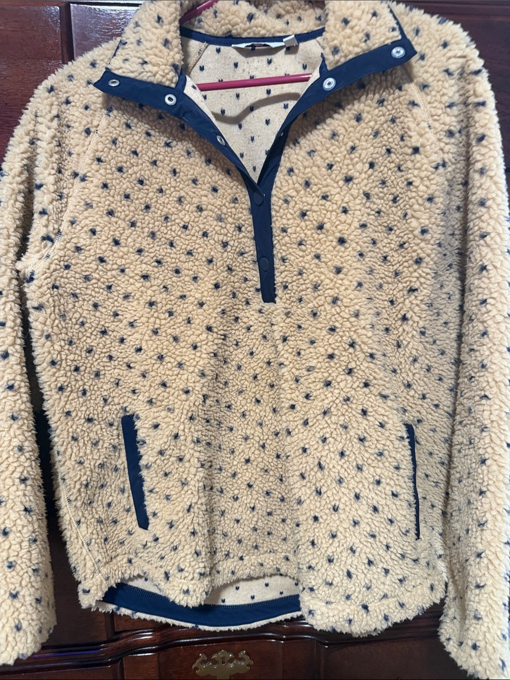 Vineyard Vines Cream Sherpa Half-Zip with Navy Trim